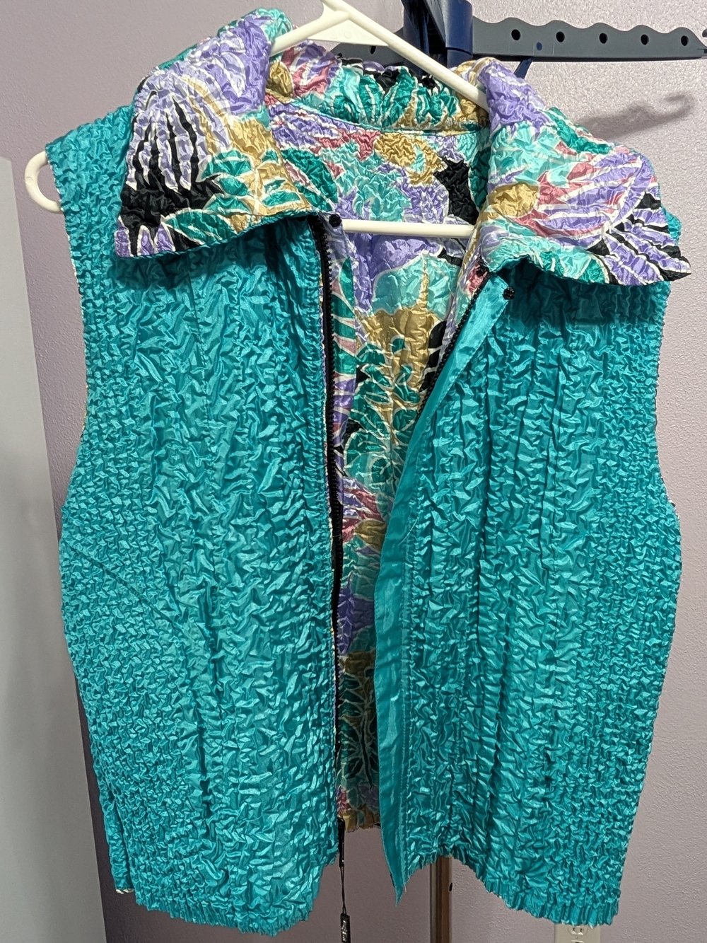 The MagicScarf Company Teal Quilted Vest with Floral Accents